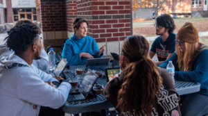Dr. Karen Frank teaching a history class outside