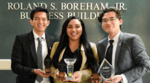 Students receiving an award for business/entrepreneurship competition