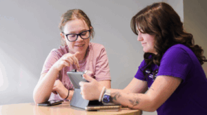Students studying on iPad