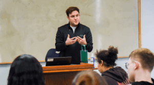 Dr. Fudge teaching a Political Science class