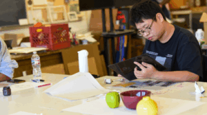 Student working on an art project