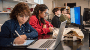 Students studying in a classroom