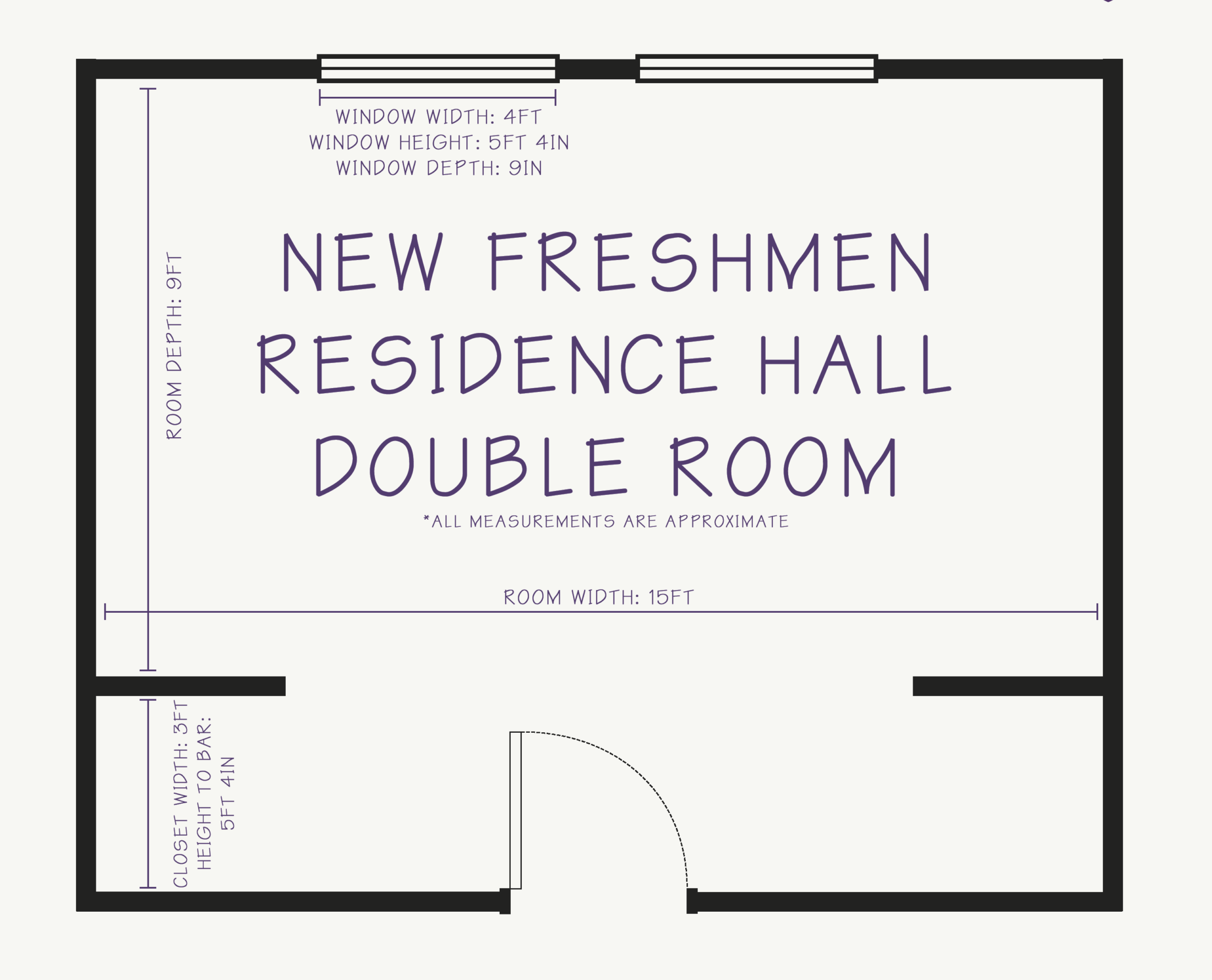 Freshmen Residence Hall double room dimension layout