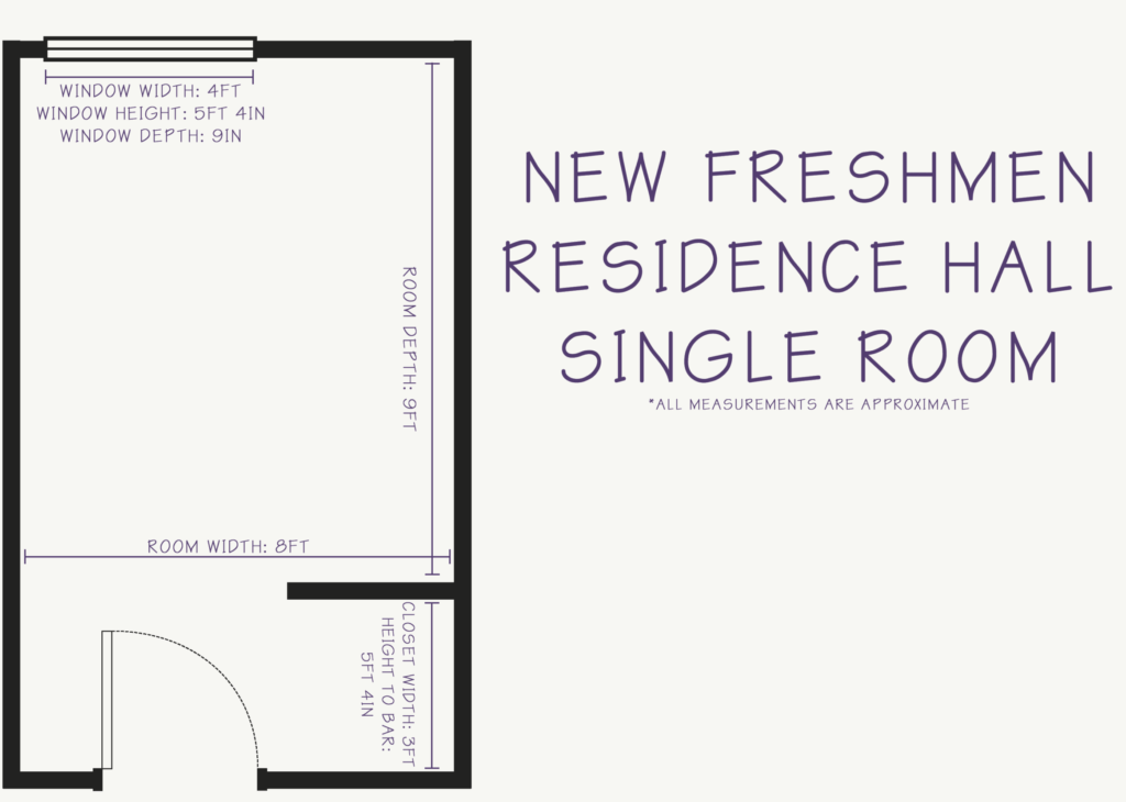 Freshmen Residence Hall single room dimension layout